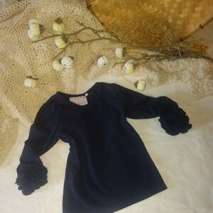 Chic Navy Long Sleeve Top with Floral Accents